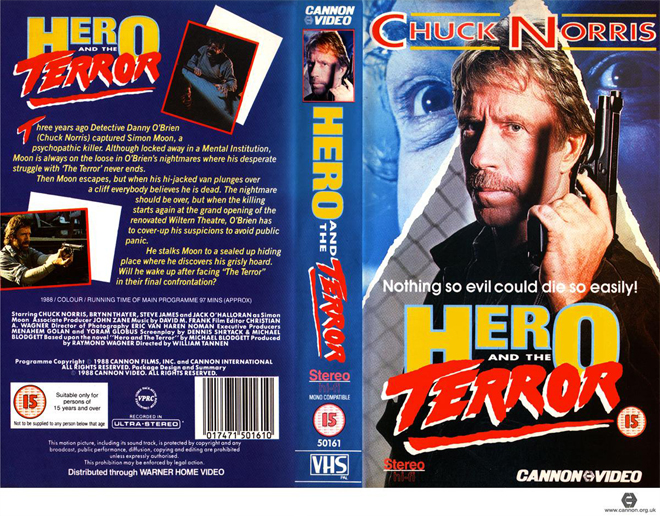 HERO AND THE TERROR CANNON COVER, ACTION VHS COVER, HORROR VHS COVER, BLAXPLOITATION VHS COVER, HORROR VHS COVER, ACTION EXPLOITATION VHS COVER, SCI-FI VHS COVER, MUSIC VHS COVER, SEX COMEDY VHS COVER, DRAMA VHS COVER, SEXPLOITATION VHS COVER, BIG BOX VHS COVER, CLAMSHELL VHS COVER, VHS COVER, VHS COVERS, DVD COVER, DVD COVERS