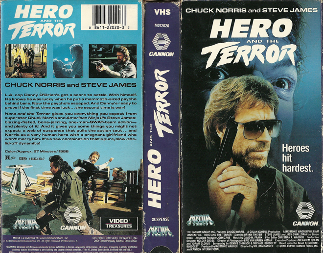 HERO AND THE TERROR CHUCK NORRIS STEVE JAMES CANNON MEDIA HOME ENTERTAINMENT VHS COVER