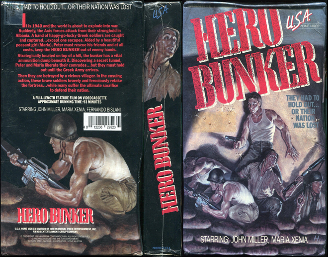 HERO BUNKER, USA VIDEO, ACTION, HORROR, BLAXPLOITATION, HORROR, ACTION EXPLOITATION, SCI-FI, MUSIC, SEX COMEDY, DRAMA, SEXPLOITATION, VHS COVER, VHS COVERS, DVD COVER, DVD COVERS