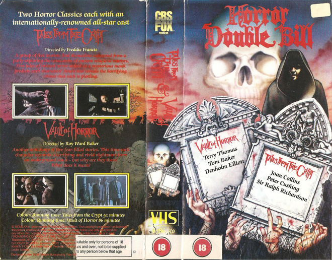 HORROR DOUBLE BILL : VAULT OF HORROR AND TALES FROM THE CRYPT VHS COVER, VHS COVERS