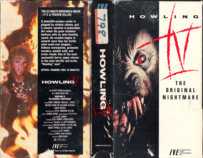 HOWLING 4, HORROR VHS, ACTION EXPLOITATION VHS, ACTION VHS, HORROR, SCI-FI VHS, MUSIC VHS, THRILLER VHS, SEX COMEDY VHS, DRAMA VHS, SEXPLOITATION VHS, BIG BOX VHS, CLAMSHELL VHS, VHS COVER, VHS COVERS, DVD COVER, DVD COVERS