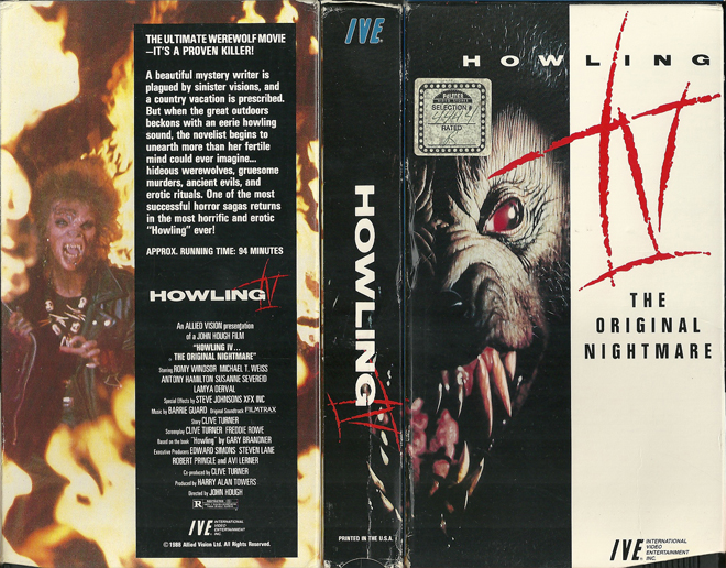 HOWLING IV THE ORIGINAL NIGHTMARE IVE ENTERTAINMENT VHS COVER