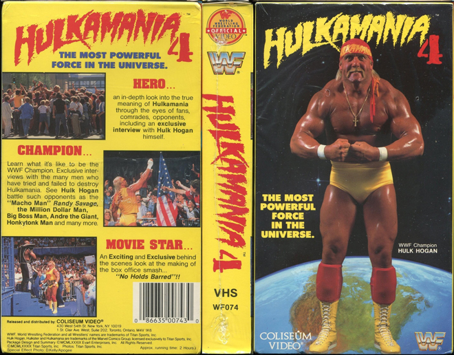 HULKAMANIA 4, HULK HOGAN, WWF, WWE, COLISEUM VIDEO VHS COVER