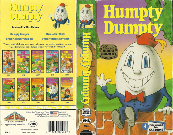 HUMPTY DUMPTY CLASSIC VIDEO LIBRARY VHS COVER