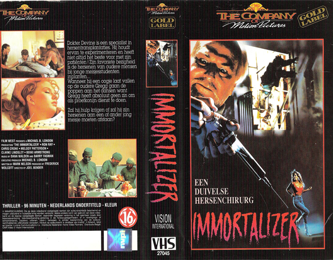 IMMORTALIZER, VESTRON VIDEO INTERNATIONAL, BIG BOX, HORROR, ACTION EXPLOITATION, ACTION, HORROR, SCI-FI, MUSIC, THRILLER, SEX COMEDY,  DRAMA, SEXPLOITATION, VHS COVER, VHS COVERS, DVD COVER, DVD COVERS