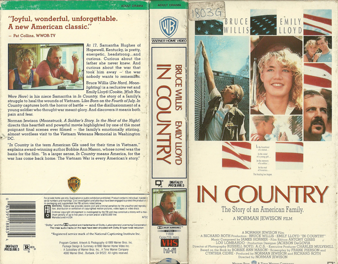 IN COUNTRY BRUCE WILLIS VHS COVER, VHS COVERS