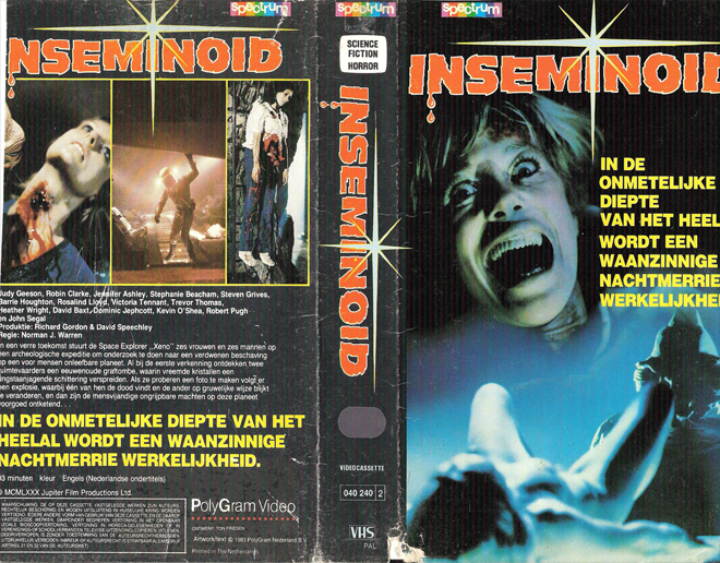 INSEMINOID, ACTION EXPLOITATION, ACTION, HORROR, SCI-FI, THRILLER, SEX COMEDY,  DRAMA, SEXPLOITATION, VHS COVER, VHS COVERS, DVD COVER, DVD COVERS