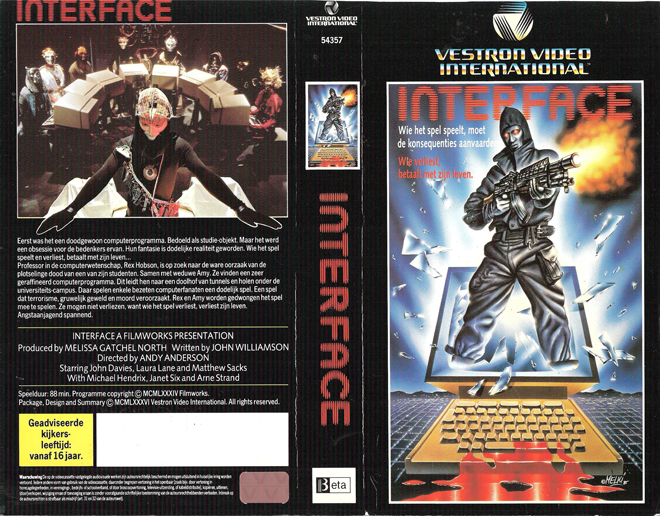 INTERFACE, VESTRON VIDEO INTERNATIONAL, BIG BOX, HORROR, ACTION EXPLOITATION, ACTION, HORROR, SCI-FI, MUSIC, THRILLER, SEX COMEDY,  DRAMA, SEXPLOITATION, VHS COVER, VHS COVERS, DVD COVER, DVD COVERS