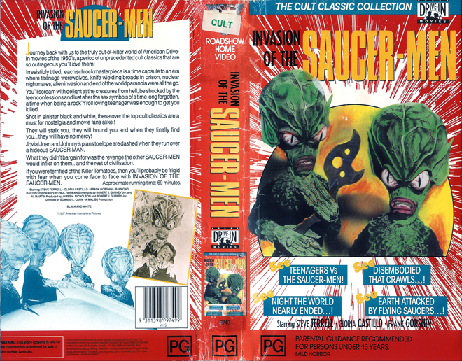 INVASION OF THE SAUCER MEN, THE CULT CLASSIC COLLECTION, AUSTRALIAN, HORROR, ACTION EXPLOITATION, ACTION, HORROR, SCI-FI, MUSIC, THRILLER, SEX COMEDY,  DRAMA, SEXPLOITATION, VHS COVER, VHS COVERS, DVD COVER, DVD COVERS