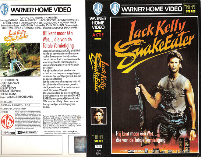 JACK KELLY SNAKEEATER VHS COVER, VHS COVERS