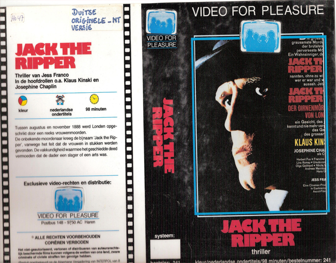 JACK THE RIPPER VIDEO FOR PLEASURE VHS COVER