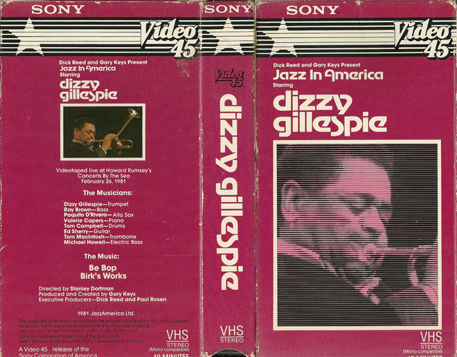 JAZZ IN AMERICA STARRING DIZZY GILLESPIE VHS COVER