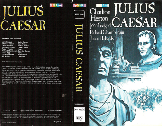 JULIUS CAESAR CHARLTON HESTON RICHARD CHAMBERLAIN VHS COVER, VHS COVERS