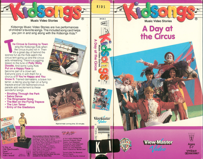 KIDSONGS - A DAY AT THE CIRCUS VHS, ACTION VHS COVER, HORROR VHS COVER, BLAXPLOITATION VHS COVER, HORROR VHS COVER, ACTION EXPLOITATION VHS COVER, SCI-FI VHS COVER, MUSIC VHS COVER, SEX COMEDY VHS COVER, DRAMA VHS COVER, SEXPLOITATION VHS COVER, BIG BOX VHS COVER, CLAMSHELL VHS COVER, VHS COVER, VHS COVERS, DVD COVER, DVD COVERS