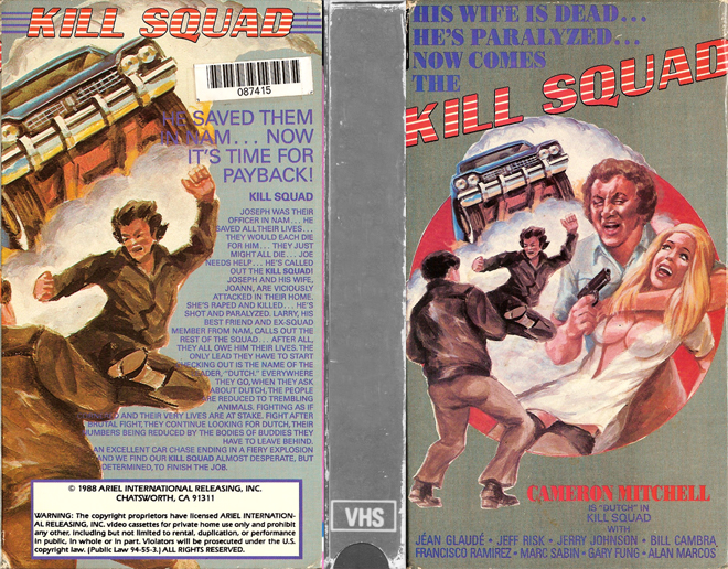 KILL SQUAD, HORROR, ACTION EXPLOITATION, ACTION, ACTIONXPLOITATION, SCI-FI, MUSIC, THRILLER, SEX COMEDY,  DRAMA, SEXPLOITATION, VHS COVER, VHS COVERS, DVD COVER, DVD COVERS