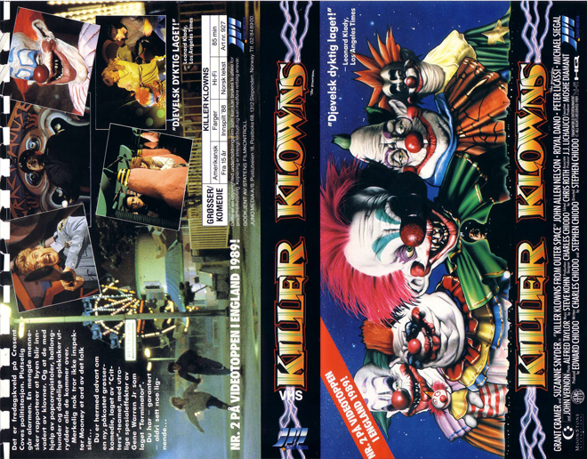 KILLER CLOWNS FROM OUTER SPACE 1989, ACTION VHS COVER, HORROR VHS COVER, BLAXPLOITATION VHS COVER, HORROR VHS COVER, ACTION EXPLOITATION VHS COVER, SCI-FI VHS COVER, MUSIC VHS COVER, SEX COMEDY VHS COVER, DRAMA VHS COVER, SEXPLOITATION VHS COVER, BIG BOX VHS COVER, CLAMSHELL VHS COVER, VHS COVER, VHS COVERS, DVD COVER, DVD COVERS
