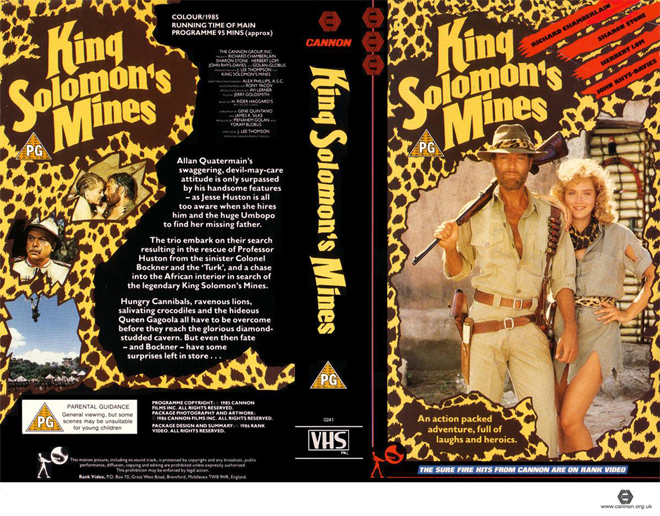 KING SOLOMONS MINES CANNON, ACTION VHS COVER, HORROR VHS COVER, BLAXPLOITATION VHS COVER, HORROR VHS COVER, ACTION EXPLOITATION VHS COVER, SCI-FI VHS COVER, MUSIC VHS COVER, SEX COMEDY VHS COVER, DRAMA VHS COVER, SEXPLOITATION VHS COVER, BIG BOX VHS COVER, CLAMSHELL VHS COVER, VHS COVER, VHS COVERS, DVD COVER, DVD COVERS