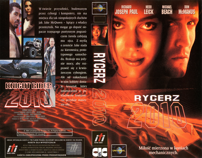 KNIGHT RIDER 2010, RYCERZ 2010, BIG BOX VHS, HORROR, ACTION EXPLOITATION, ACTION, ACTIONXPLOITATION, SCI-FI, MUSIC, THRILLER, SEX COMEDY,  DRAMA, SEXPLOITATION, VHS COVER, VHS COVERS, DVD COVER, DVD COVERS