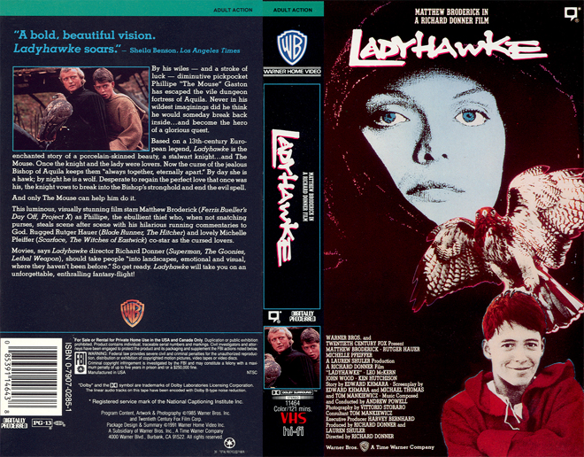 LADY-HAWKE,  THRILLER, ACTION, HORROR, BLAXPLOITATION, HORROR, ACTION EXPLOITATION, SCI-FI, MUSIC, SEX COMEDY, DRAMA, SEXPLOITATION, VHS COVER, VHS COVERS