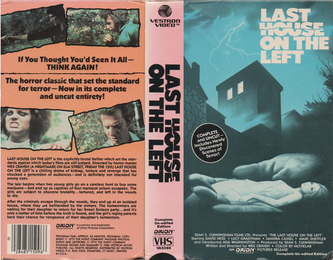 LAST HOUSE ON THE LEFT VESTRON VIDEO VHS COVER, VHS COVERS