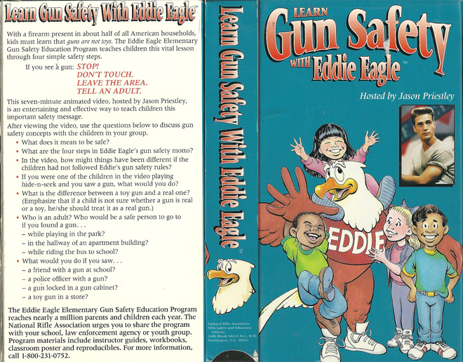 LEARN GUN SAFETY WITH EDDIE EAGLE HOSTED BY JASON PRIESTLEY STRANGE VHS COVER
