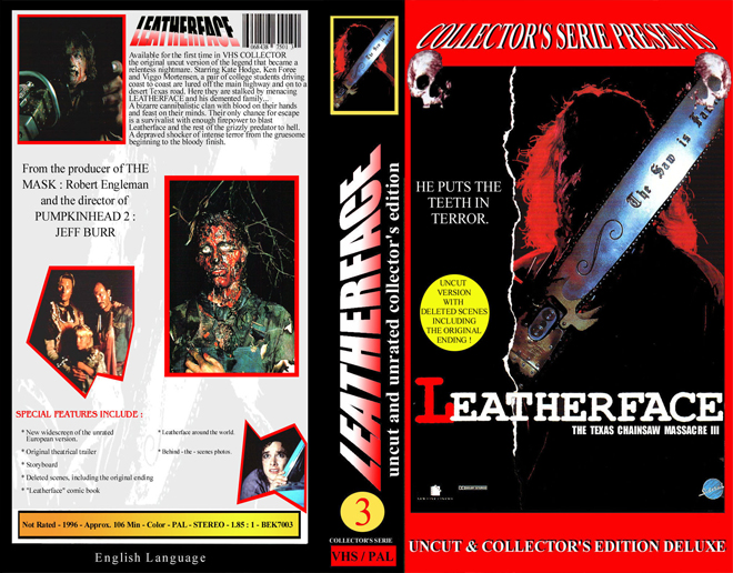 LEATHERFACE : THE TEXAS CHAINSAW MASSACRE 3 VHS COVER