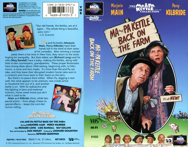 MA AND PA KETTLE BACK ON THE FARM, VHS COVERS, VHS COVER