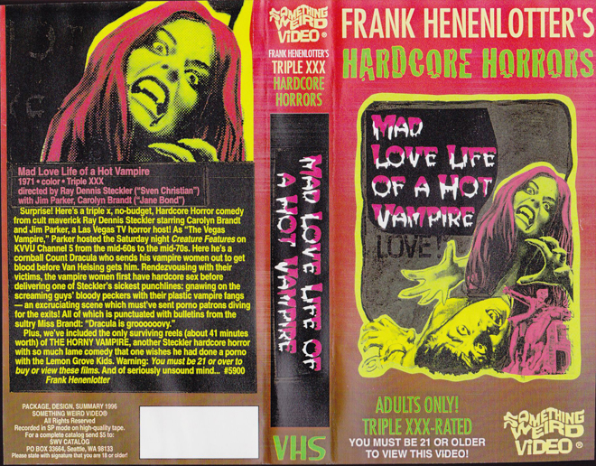 MAD LOVE LIFE OF A HOT VAMPIRE, SOMETHING WEIRD VIDEO, SWV, HORROR, ACTION EXPLOITATION, ACTION, HORROR, SCI-FI, MUSIC, THRILLER, SEX COMEDY,  DRAMA, SEXPLOITATION, VHS COVER, VHS COVERS, DVD COVER, DVD COVERS