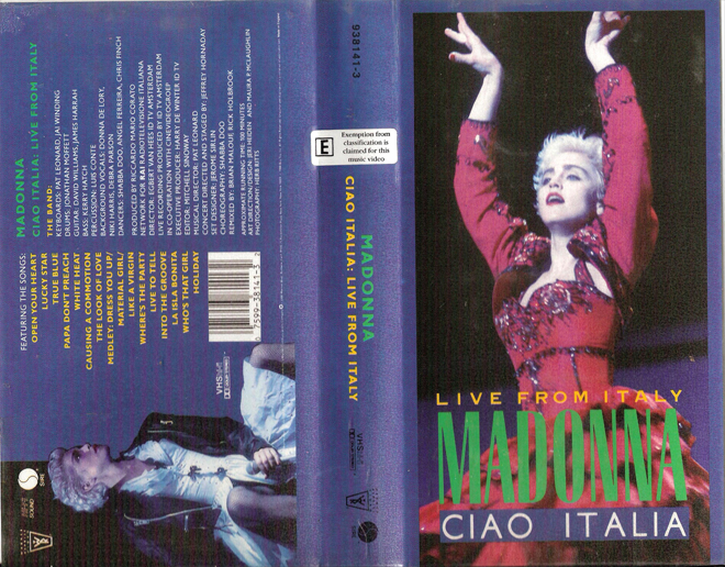 MADONNA LIVE FROM ITALY, MUSIC, ACTION EXPLOITATION, ACTION, HORROR, SCI-FI, THRILLER, SEX COMEDY,  DRAMA, SEXPLOITATION, VHS COVER, VHS COVERS, DVD COVER, DVD COVERS