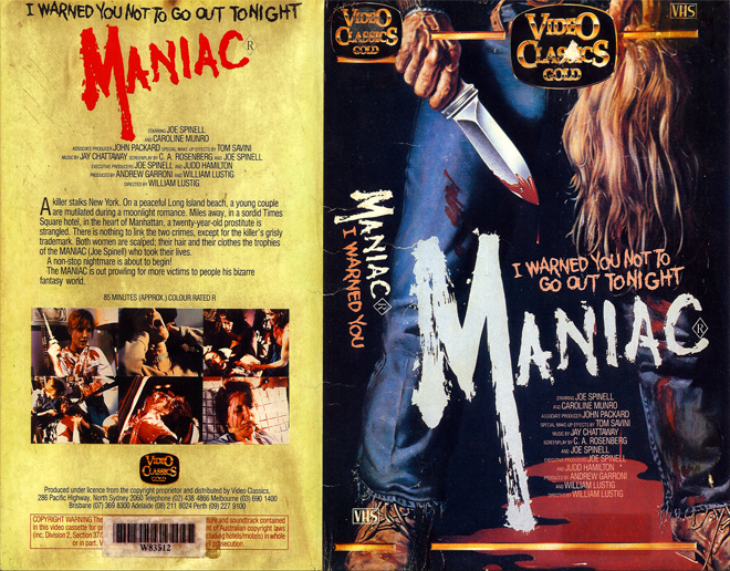 MANIAC, AUSTRALIAN, VHS COVER, VHS COVERS