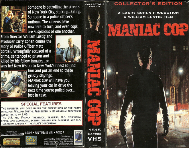 MANIAC COP VHS COVER, VHS COVERS