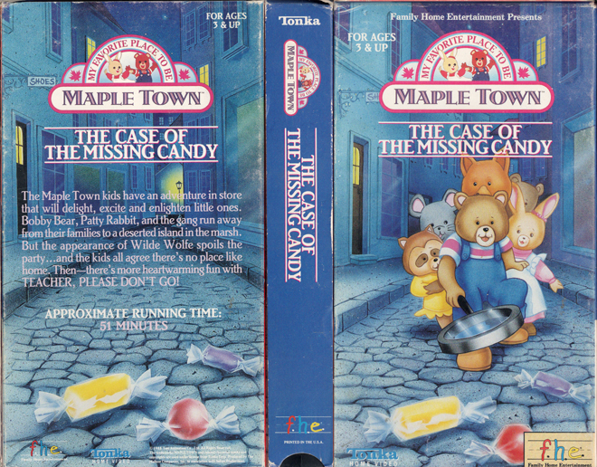 MAPLE TOWN THE CASE OF THE MISSING CANDY FHE FAMILY HOME ENTERTAINMENT VHS COVER, VHS COVERS