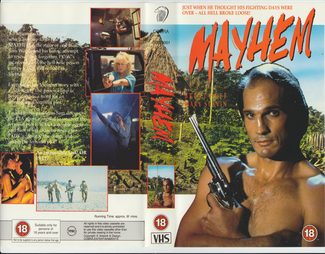 MAYHEM ACTION, BIG BOX VHS, HORROR, ACTION EXPLOITATION, ACTION, ACTIONXPLOITATION, SCI-FI, MUSIC, THRILLER, SEX COMEDY,  DRAMA, SEXPLOITATION, VHS COVER, VHS COVERS, DVD COVER, DVD COVERS