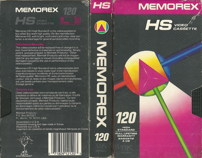 MEMOREX HS VIDEO CASSETTE BLANK TAPE VHS COVER