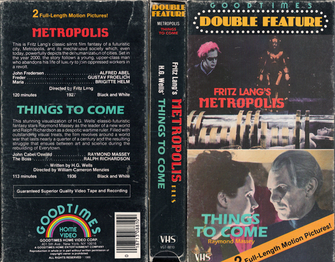 METROPOLIS AND THINGS TO COME : GOODTIMES DOUBLE FEATURE FRITZ LANG VHS COVER