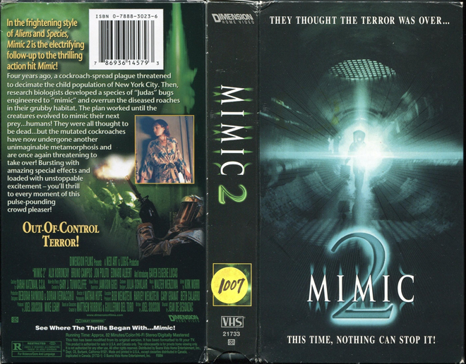 MIMIC 2, ACTION VHS COVER, HORROR VHS COVER, BLAXPLOITATION VHS COVER, HORROR VHS COVER, ACTION EXPLOITATION VHS COVER, SCI-FI VHS COVER, MUSIC VHS COVER, SEX COMEDY VHS COVER, DRAMA VHS COVER, SEXPLOITATION VHS COVER, BIG BOX VHS COVER, CLAMSHELL VHS COVER, VHS COVER, VHS COVERS, DVD COVER, DVD COVERS