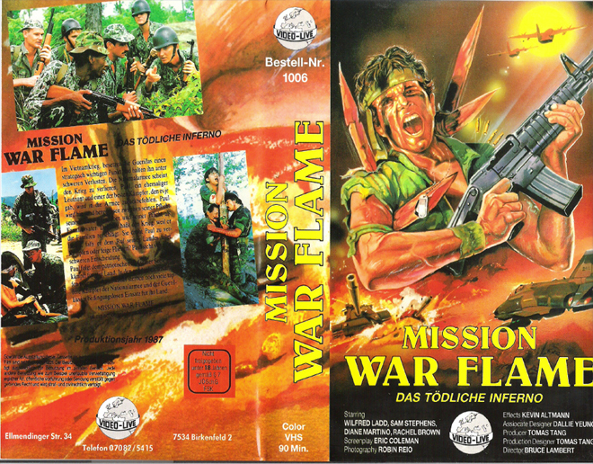 MISSION WAR FLAME, BIG BOX VHS, HORROR, ACTION EXPLOITATION, ACTION, ACTIONXPLOITATION, SCI-FI, MUSIC, THRILLER, SEX COMEDY,  DRAMA, SEXPLOITATION, VHS COVER, VHS COVERS, DVD COVER, DVD COVERS