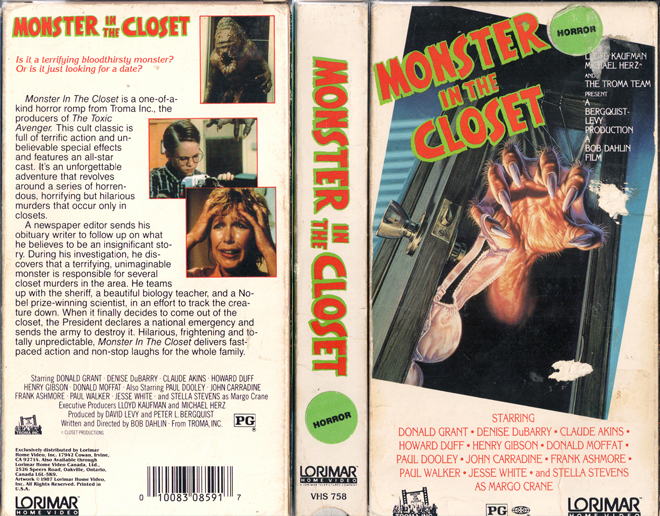 MONSTER IN THE CLOSET VHS COVER, VHS COVERS
