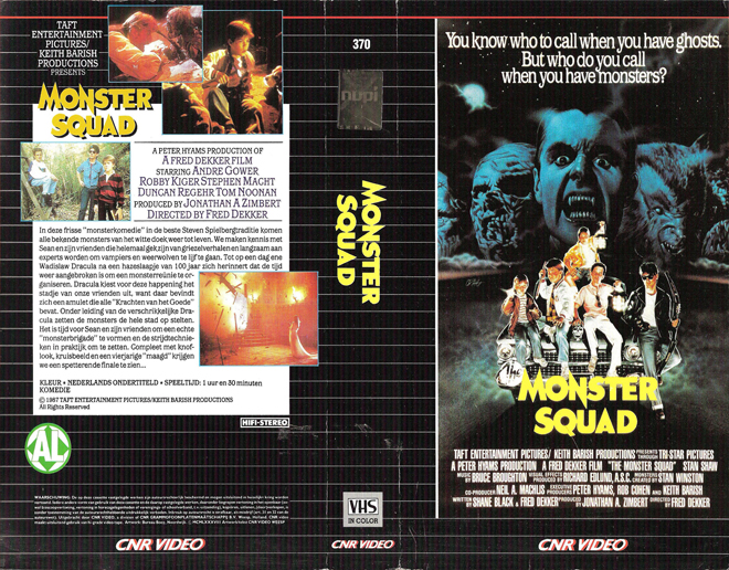 MONSTER SQUAD VHS COVER, VHS COVERS