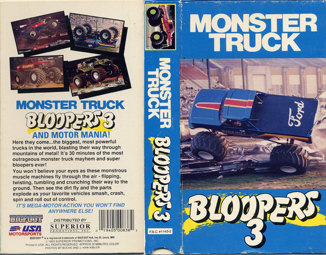 MONSTER TRUCK BLOOPERS 3 VHS COVER, VHS COVERS