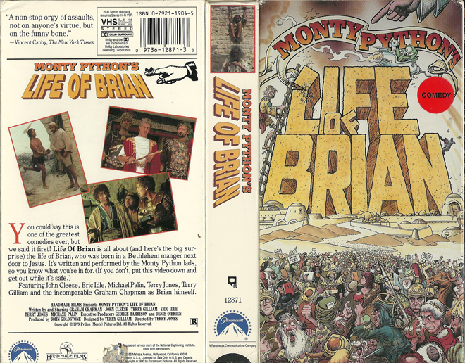 MONTY PYTHONS LIFE OF BRIAN VHS COVER