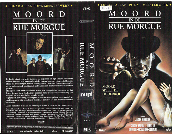 MOORD IN DE RUE MORGUE, VESTRON VIDEO INTERNATIONAL, BIG BOX, HORROR, ACTION EXPLOITATION, ACTION, HORROR, SCI-FI, MUSIC, THRILLER, SEX COMEDY,  DRAMA, SEXPLOITATION, VHS COVER, VHS COVERS, DVD COVER, DVD COVERS