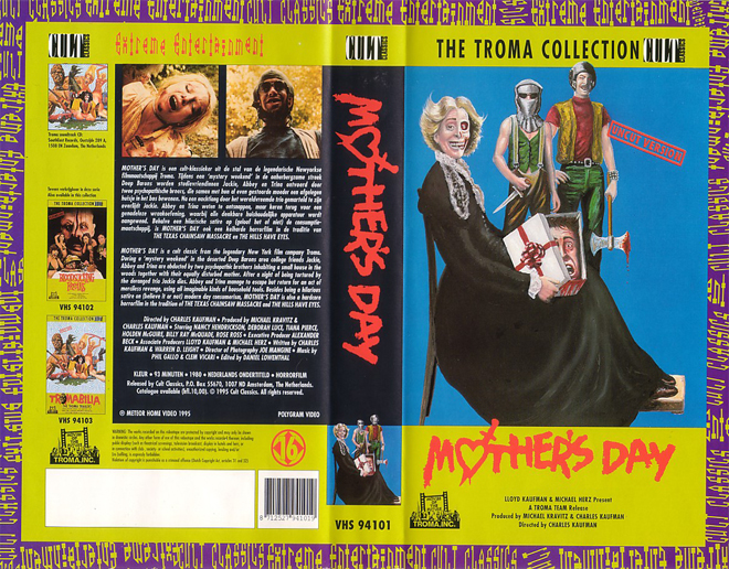 MOTHERS DAY - BEST FILMS & VIDEO CORP, TROMA, BRAZIL VHS, BRAZILIAN VHS, ACTION VHS COVER, HORROR VHS COVER, BLAXPLOITATION VHS COVER, HORROR VHS COVER, ACTION EXPLOITATION VHS COVER, SCI-FI VHS COVER, MUSIC VHS COVER, SEX COMEDY VHS COVER, DRAMA VHS COVER, SEXPLOITATION VHS COVER, BIG BOX VHS COVER, CLAMSHELL VHS COVER, VHS COVER, VHS COVERS, DVD COVER, DVD COVERS