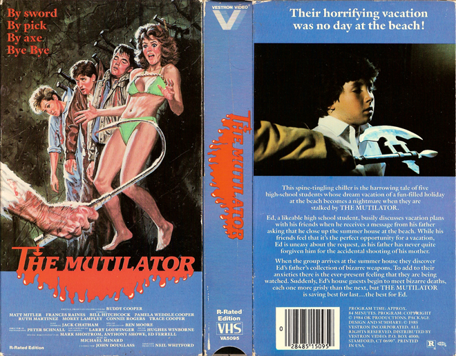 MUTILATOR, HORROR VHS, ACTION EXPLOITATION VHS, ACTION VHS, HORROR, SCI-FI VHS, MUSIC VHS, THRILLER VHS, SEX COMEDY VHS, DRAMA VHS, SEXPLOITATION VHS, BIG BOX VHS, CLAMSHELL VHS, VHS COVER, VHS COVERS, DVD COVER, DVD COVERS
