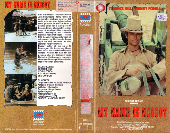 MY NAME IS NOBODY, HORROR, ACTION EXPLOITATION, ACTION, HORROR, SCI-FI, MUSIC, THRILLER, SEX COMEDY, DRAMA, SEXPLOITATION, BIG BOX, CLAMSHELL, VHS COVER, VHS COVERS, DVD COVER, DVD COVERS