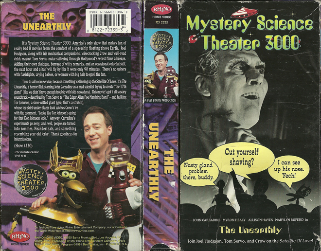 MYSTERY SCIENCE THEATER 3000 : THE UNEARTHLY VHS COVER, VHS COVERS