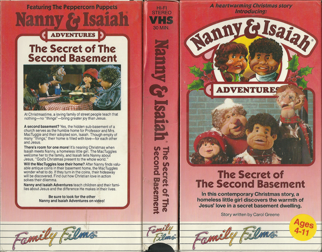 NANNY AND ISAIAH ADVENTURES - THE SECRET OF THE SECOND BASEMENT, ACTION VHS COVER, HORROR VHS COVER, BLAXPLOITATION VHS COVER, HORROR VHS COVER, ACTION EXPLOITATION VHS COVER, SCI-FI VHS COVER, MUSIC VHS COVER, SEX COMEDY VHS COVER, DRAMA VHS COVER, SEXPLOITATION VHS COVER, BIG BOX VHS COVER, CLAMSHELL VHS COVER, VHS COVER, VHS COVERS, DVD COVER, DVD COVERS