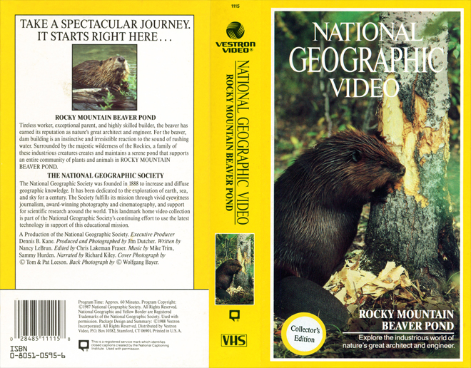 NATIONAL GEOGRAPHIC VIDEO ROCKY MOUNTAIN BEAVER POND, VESTRON-VIDEO,  THRILLER, ACTION, HORROR, BLAXPLOITATION, HORROR, ACTION EXPLOITATION, SCI-FI, MUSIC, SEX COMEDY, DRAMA, SEXPLOITATION, VHS COVER, VHS COVERS, DVD COVER, DVD COVERS