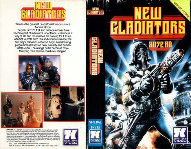 NEW GLADIATORS 2072 AD, BIG BOX, HORROR, ACTION EXPLOITATION, ACTION, HORROR, SCI-FI, MUSIC, THRILLER, SEX COMEDY,  DRAMA, SEXPLOITATION, VHS COVER, VHS COVERS