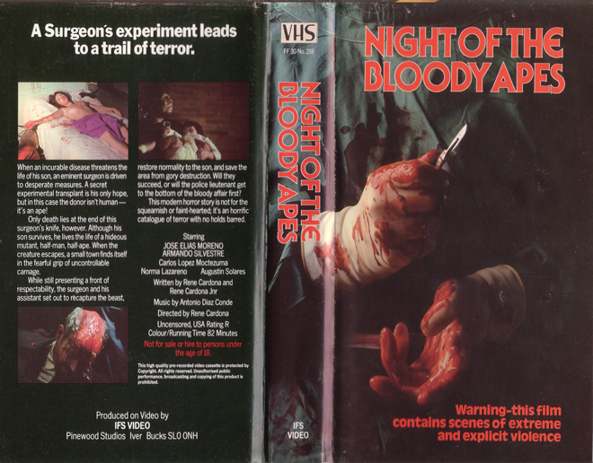 NIGHT OF THE BLOODY APES IFS VIDEO VHS COVER
